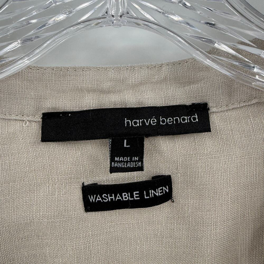 Harve Bernard 100% Linen Blouse Beige Minimalist Button Front Sz L - Picture 4 of 7